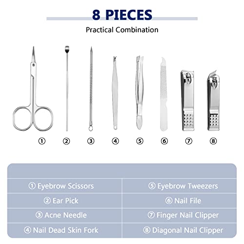 Lasnten 24 Set Valentine Manicure Set Bulk Nail Clippers Grooming Nail Kit Stainless Steel Professional Pedicure Tools Kit with Travel Case for Men Women Valentine's Day Gift(8 in 1,Black) - color: Black, size: 8 in 1