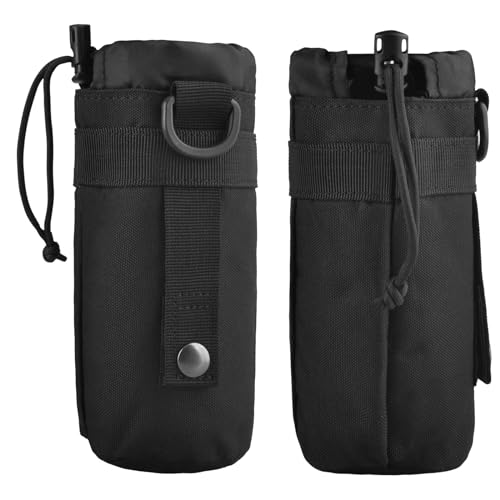 TRIWONDER Tactical MOLLE Water Bottle Pouch H2O Hydration Carrier, Military Bottle Holder Molle Drink Holder Travel Water Bottle Bag for Backpack Camping Outdoor - color: 01 Black - 2 Pack
