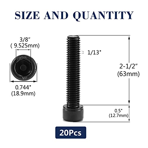 1/2-13 x 2-1/2" Socket Head Cap Screws Bolts, 20Pcs 304 Stainless Steel 18-8, Allen Socket Hex Drive, Full Thread, Black Oxide by SG TZH(with Hex Spanner) - size: 1/2-13 x 2-1/2"