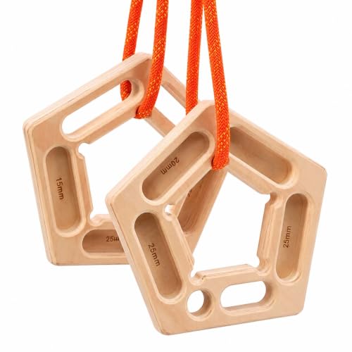 2-Pack Portable Wooden Climbing Hangboards for Finger and Grip Training | Two birch boards with ropes feature 10/15/20/25 mm pockets and finger slots for warm-ups, grip strength and pull training.
