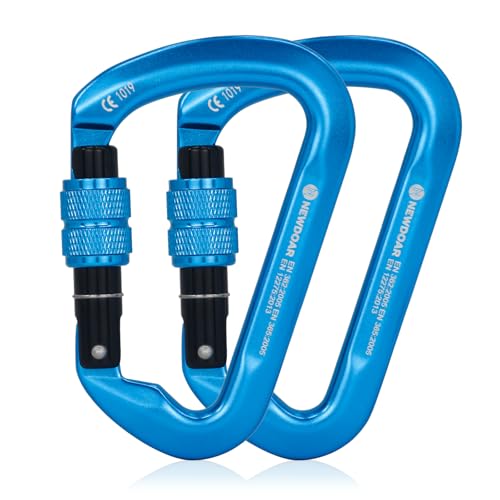 NewDoar CE Certified 30kN-6744lbs Climbing Carabiner Professional, Heavy Duty D Screwgate Clip, for Climbing,Rappelling,Hunting, Rescue - color: Screwgate/Blue/2pcs