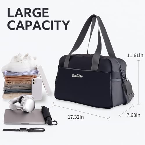 Gym Bag for Women Men with Shoe Compartment, Waterproof Small Duffle Bag for Travel, Sports, Weekend Lightweight Carry on Tote Bag, Black, 27L - color: Black