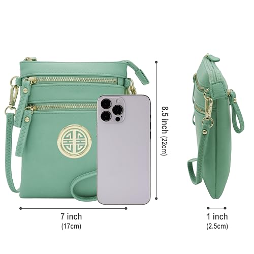 Solene Small Multi Zipper Pockets Crossbody Bag with Detachable Wristlet - color: Turquoise