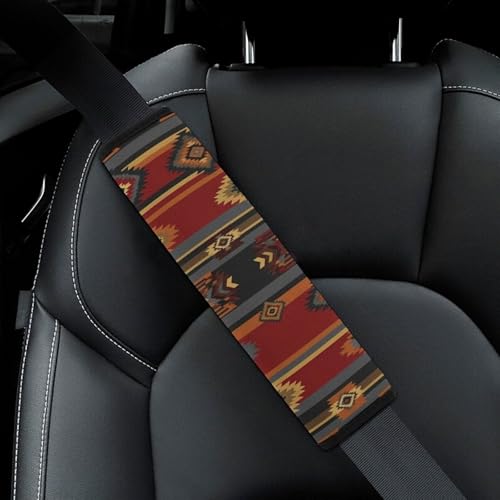 2 Pack Geometric Tribal Aztec Red Car Seat Straps Shoulder Pads Breathable Shoulder Protector for Elderly Support, Most Cars, Pressure Relief - color: Pattern 172