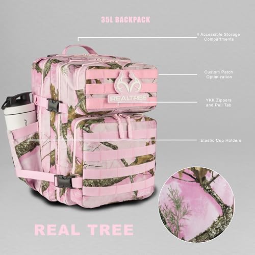 WOLFpak 35L Athletic Gym Backpack - Durable 1000D Waterproof Oxford Material with MOLLE Webbing, Laptop Pocket - color: Realtree Apx Flushing Pink