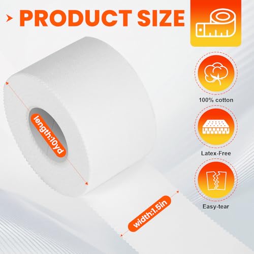 32 Pack Athletic Tape, White Sports Tape for Wrist Ankle Protection, Sports Tape Athletic No Sticky Residue, Easy to Tear Gymnastics Tape for Soccer, Football, Training Supplies (1.5" x 320 Yards) - size: 32P