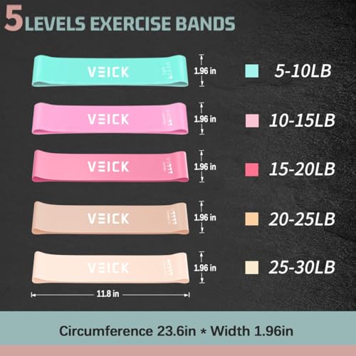 VEICK 10-150LBS Resistance Bands with Handles, Ankle Straps, Door Anchor | Accredited Lab Certified, 100% Natural Latex, Versatile for Yoga, Pilates, Strength, Home Gym - color: Light Pink, style: 10-150LBS + 5 Loop Bands