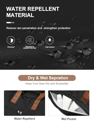 Gym Bag for Women Men with Shoe Compartment, Sport Duffel Bag, Waterproof Travel Weekender Overnight Carry on Bag for Yoga with Trolley Sleeve, Black Brown - color: A10-Black Brown