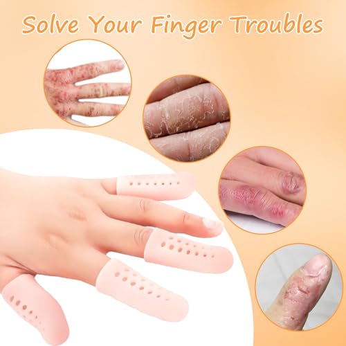 16Pcs Gel Finger Cots with Air Holes,Breathable Protectors for Finger Tips - Ideal for Wound, Cracking,Writing & Housework,Multi - Scene Hand Care