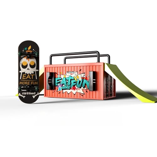 32mm Pro Fingerboard Complete Set | Bearing Wheels | 5 Ply Maple Deck | Anti Skid Grip Tape | Complimentary Tool | Concave Shape - color: Fun Box a : Skater Skull