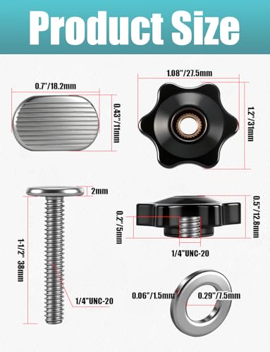 12 Sets of 1/4"-20 T Track Bolts and Knobs Kit, T-Track Accessories Include T-Slot Bolts, Washers and Star Knobs for T-Tracks Woodworking and Fixtures