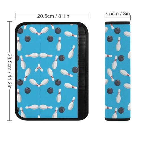 2 Pack Sport Bowling Ball Pins Blue Car Seat Straps Shoulder Pads Universal Fit Neck Strap Covers for Adults and Children, All Vehicles, Pressure Relief - color: Pattern 1077