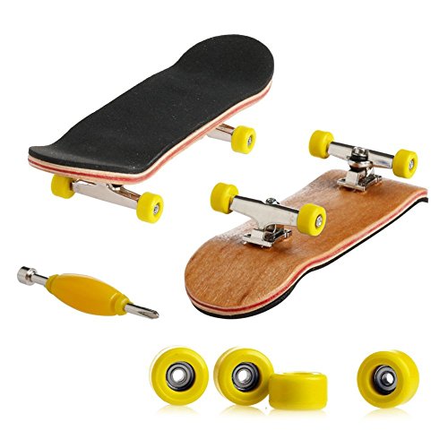 Professional Mini Maple Wooden Fingerboards, 1 Pack(Yellow) | 1Set Finger Skateboards, 5 Layers Maple Panel Mini Skateboards for Fingers, Fingerboard for Kids Brithday Gift - color: Yellow
