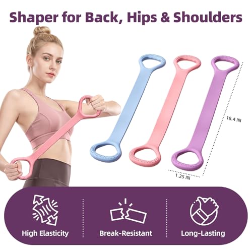 Figure 8 Resistance Band with Handles, 3-Pack | Elastic Exercise Band, For Arm Back & Shoulder Full Body Workout, Non-Slip 8 Shaped