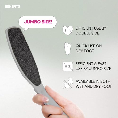 Wide Emery, Double-Sided Pedicure Tool, Colossal Foot File for Men & Women, Effective for Cracked Heel, Callus Remover, Foot Scrubber, Professional, (Gray) - color: Gray