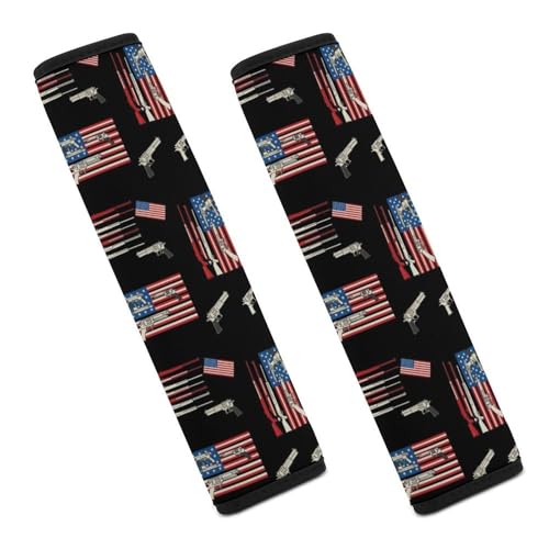 Soft Padded Car Seat Straps Shoulder Pads for Elderly Support, All Vehicles, 1 Pair American Flag Military Guns Shoulder Protector Anti-Slip Pad - color: Pattern 42