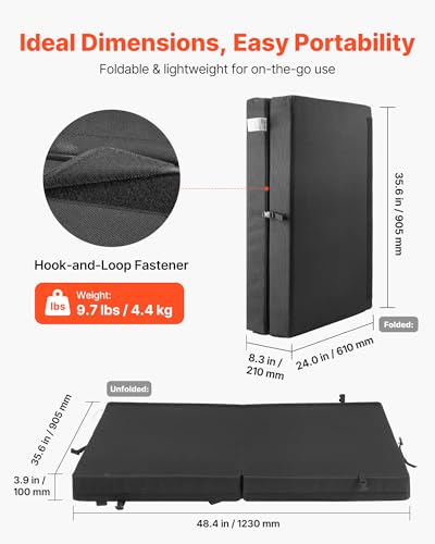 VEVOR Bouldering Crash Pad, Bi-Fold Rock Climbing Crash Pad with Adjustable Backpack Straps and Handle, Foldable Lightweight for Indoor Bouldering & Outdoor Climbing - size: 48.4 x 35.6 x 3.9 in / 1230 x 905 x 100 mm