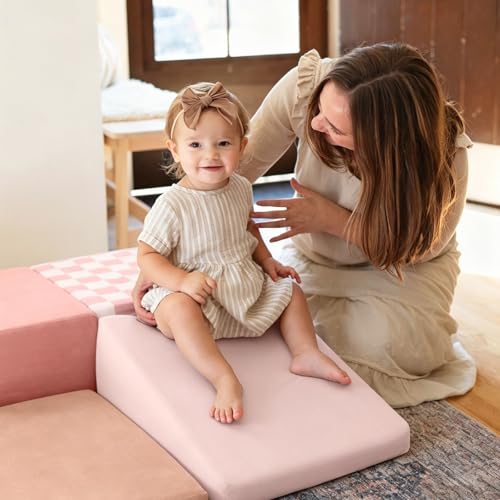 Tiny Land Soft Foam Climbing Blocks for Toddlers, 6-Piece Foam Blocks | Indoor Playground Baby Climbing Toys, Ideal Gift for Kids Activity Crawling and Sliding Foam Play Set (Pink Pastel) - color: Pink Pastel