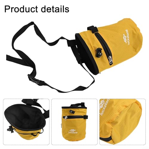 FABULETTA Climbing Chalk Bag for Rock Climbing, Gymnastics Chalk Pouch with Belt, No Leak Design, Storage Pockets, Adjustable Waist Strap for Bouldering and(Yellow) - size: Yellow