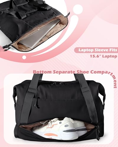 Smasrob Travel Duffle Bag with Shoe Compartment and Laptop Sleeve for Women, Lightweight Weekender Duffel Bag for Travel, Gym, Hospital Labor Delivery, Black - color: Black