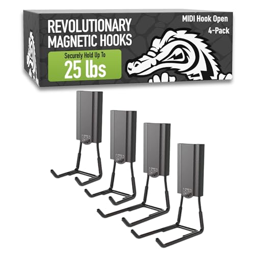 GATOR MAGNETICS MIDI 2.5 & 4" Open Hooks, 25 lb Heavy Duty Magnetic Hooks for Steel Surfaces, Patented Easy-Release, Non-Slip Grip – Storage & Organization, Garage, Shed, Home, Cleaning Tools -4 Pack - size: 2.5" & 4" - 4 Pack, style: Open Hooks
