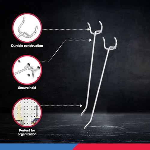 Neiko 53102A 6” Pegboard Hook Organizer Kit, 50 Pack, Hanging Hooks Set for Garage Organization, Great for Wall Hanging and Shelving, Tool Storage, Craft Organizing - size: 6" Pegboard Hooks