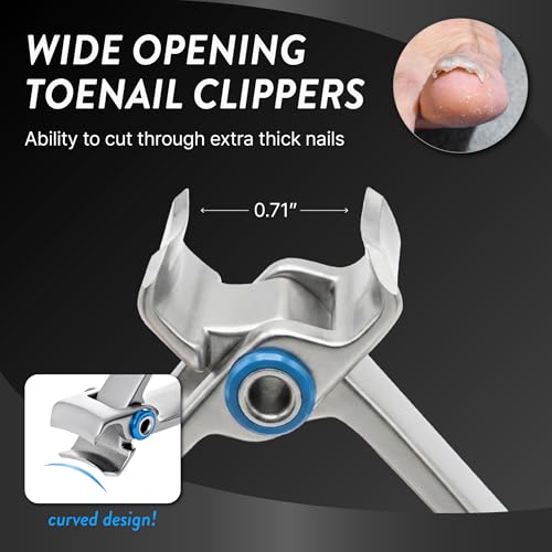Ingrown Toenail Clippers for Seniors Thick Toenails, 7 Pcs Heavy Duty Large Pedicure Toe Nail Clipper Set with Wide Opening, Includes Nail Cutter, File, Lifter, Cuticle Pusher, Travel Case - color: 7 Pcs Set (360° Clippers + Cuticle Clipper)