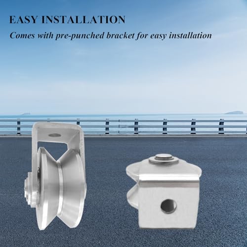 Stainless Steel V Groove Wheel Heavy Duty Pulley Smooth Rolling Door Wheels Sliding Gate Hardware High Weight Capacity Rollers Rolling Driveway Gate Bracket Rollers for Carts Furniture Machinery - size: 4pc 3inV