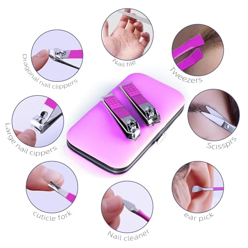 Manicure Set 8 in 1 Nail Clipper Set,RedFlow Nail Clippers,Fingernail & Toenail Clippers,Manicure Tools,Pedicure Tools,Suitable for Travel Manicure Kit,Nail Set Kit with Everything Profe (Purple) - color: Purple