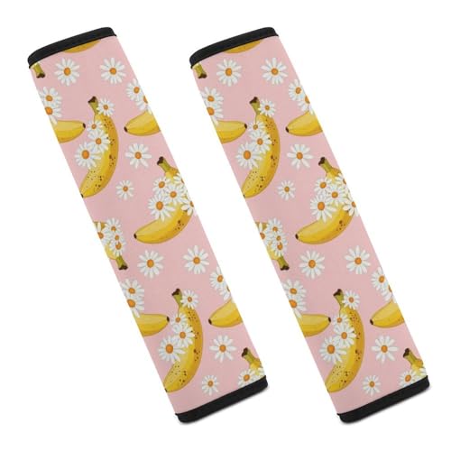 2 Pack Universal Soft and Comfortable Seat Belt Cover for Kids, Car Seats Pushchair Strollers High Chair Pushchair, Cute Banana White Daisy Flower Seat Belt Cushion - color: Pattern 304
