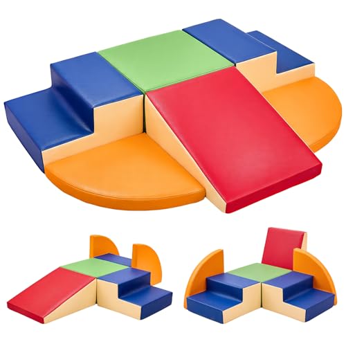 TODIBY 6-Piece Soft PU Leather Toddlers Climbing Toys (XL Size), Baby Foam Climbing Blocks, Extra Large Foam Play Gym Climber Structures for Toddler 3, Indoor Climb and Crawl Activity Play Set - style: XL Classic