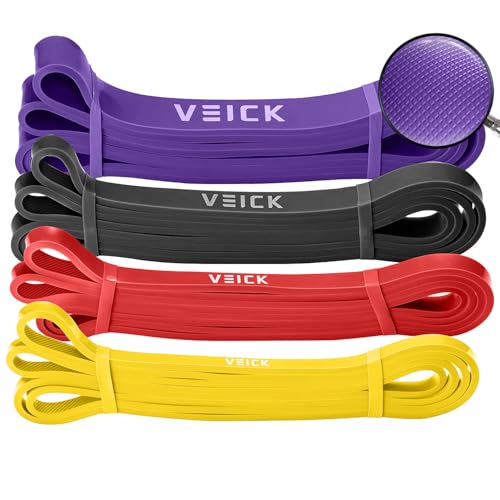 VEICK Pull Up Assist Resistance Bands for Home Gym | 100% Natural Latex, Non Slip Leather Texture, Space Saving, Versatile for Full Body Training, Home Gym - color: Purple/Black/Red/Yellow Set of 4 (0.3-1.1in)