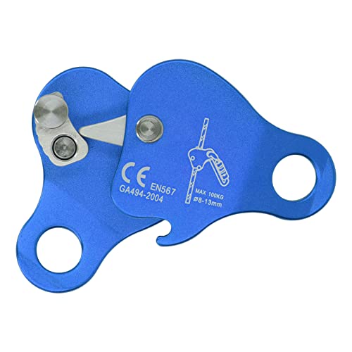 Premium Aluminum Alloy Climbing Rope Grab for Outdoor Climbing Mountaineering - Side Plate Design for Quick Loading and Unloading - color: Blue