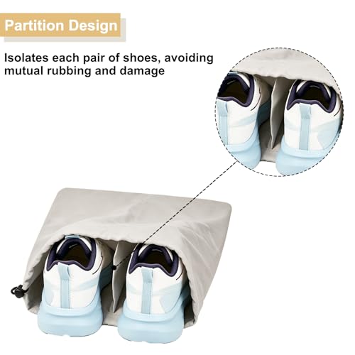 4 Pcs Shoe Bags for Travel, Shoes Pouch with Partition Design & Drawstring | 13.8"x17.7" Fits Most Shoes, Dust Resistant, Washable & Reusable Travel Shoe Bags, Travel Essentials for Men Women - color: Grey