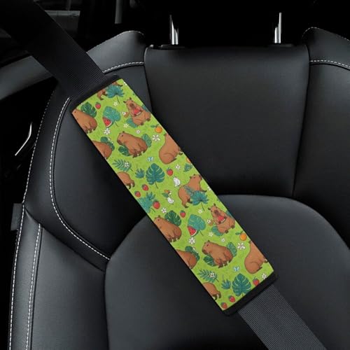 1 Pair Cute Capybaras Green Seat Belt Shoulder Pad Soft Padded Seat Belt Cushion for Adult Use, Stroller Pushchair High Chair, Pressure Relief - color: Pattern 99