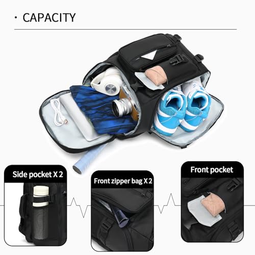 tennis mountain climbing travel backpack, independent shoe compartment for sports and fitness, waterproof 15.6-inch computer bag - color: Black