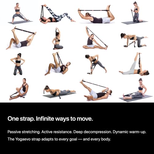YogaEVO Elastic Stretching Strap with Loops for Physical Therapy | 2-in-1 Yoga Strap & Resistance Band — Flexibility & Back Recovery - color: Black