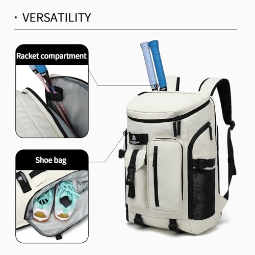 tennis mountain climbing travel backpack, independent shoe compartment for sports and fitness, waterproof 15.6-inch computer bag - color: Almond White