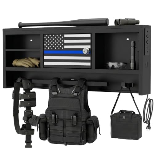 Police Gear Rack with Built-in Power Strip, Tactical Gear Organizer Stand for Duty Belt, Police Vest, Body Armor, Plate Carrier, Helmet Storage, Heavy Duty Gear Rack - size: Wall Mounted w/Combination Lock