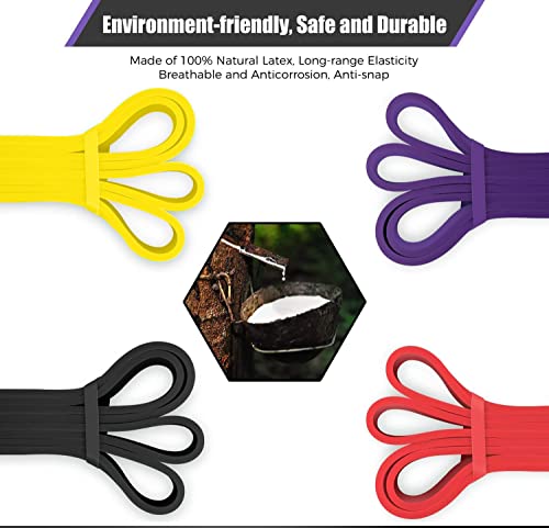 VEICK Pull Up Assist Resistance Bands for Home Gym | 100% Natural Latex, Non Slip Leather Texture, Space Saving, Versatile for Full Body Training, Home Gym - color: Purple/Black/Red/Yellow Set of 4 (0.3-1.1in)