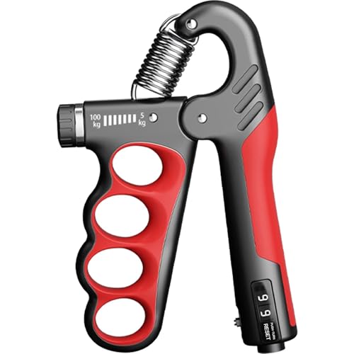 Grip Strength Trainer Forearm Strengthener 11-220 lbs Adjustable Resistance | Automatic Counting, Ergonomic Design, Ideal Device for Grip Strengthening, Arthritis Relief, Hand Physical Therapy & Rehab - color: Red