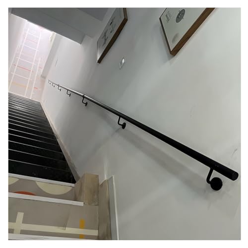 Metal il with 2 Brackets Round Tube Wall-Mounted Railing for Indoor/Outdoor Use Stair Railing Kit for Stairs Balconies Terraces & Villas (450cm/14.8ft) - size: 450cm/14.8ft