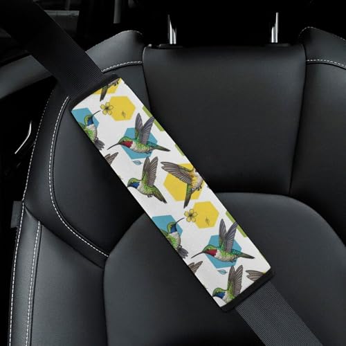 2 Piece Soft Padded Car Seat Belt Pad for Elderly Support, Stroller Pushchair High Chair, Hummingbird Bird Art Shoulder Harness Cover, Shock Absorption - color: Pattern 470