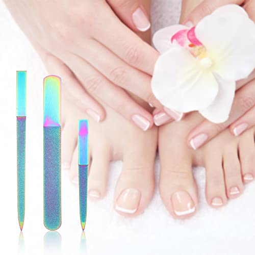 Mudder 3 Pcs Diamond Nail File Set for Women Men Stainless Steel Metal Sapphire Double Side Fingernail Toenail Buffer Filers Rainbow Emery Boards for Salon Home Travel Manicure Pedicure Nail Care Tool - color: Rainbow Color