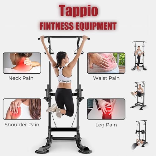 Tappio Power Tower Pull Up Bar for Home Gym, Multi Functional Pull Up Bar Stand Dip Bar Station, Adjustable Height Workout Dip Station Strength Training Fitness Equipment - color: Black-02