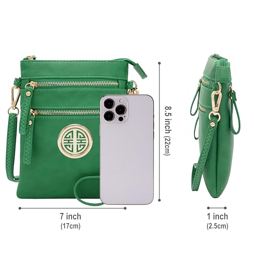 Solene Small Multi Zipper Pockets Crossbody Bag with Detachable Wristlet - color: Green