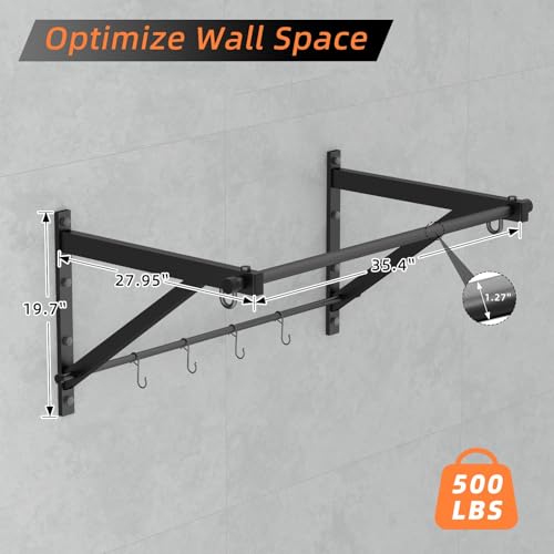 Adjustable Depth Pull Up Bar, Wall & Doorway Mounted Chin Up Bar with Hooks, Thickened Steel Construction, 500LBS Heavy Duty Capacity, Home Garage Upper Body Strength Training Equipment - color: Jet Black