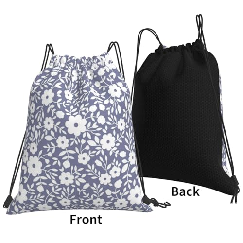 Compact Cinch Carry Sack Navy White Floral Pattern Washable Sackpack for Climbing - color: 1