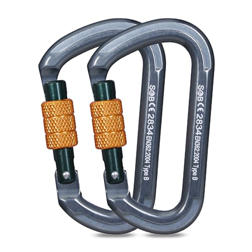 Auto Locking Rock Climbing Carabiner Clips, Heavy Duty Asymmetrical Carabiner Connector Used for Rappelling Rescue Outdoor Climbing, Mountaineer, Hammock, Camping - color: 28KN（2pack）
