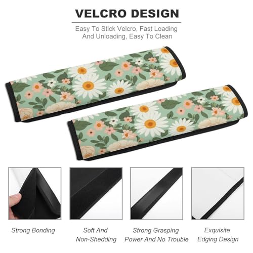 2PCS Spring Boho Floral Neutral Green Flowers Leaves Pastel Peony Daisy Car Seat Belt Pad Universal Soft And Comfortable Harness Pads Strap for Kids, Car Seats Pushchair Strollers High Chair Pushchair - color: Pattern 1078
